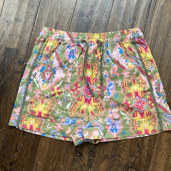 NWT ZARA Green Multicolor Aztec Printed Drawstring Linen Blend Beach Shorts S - Picture 3 of 5